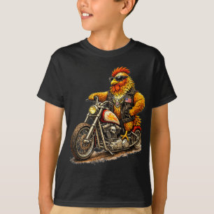 Camiseta Design de Galo de Motoqueiro Engraçado Galinha Mot