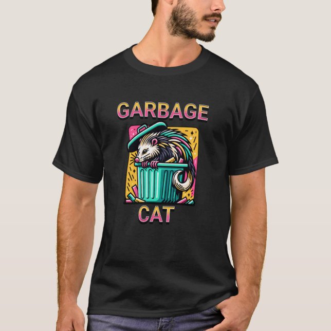 Camiseta Design de Gambá de Gato de Lixo Engraçado (Frente)