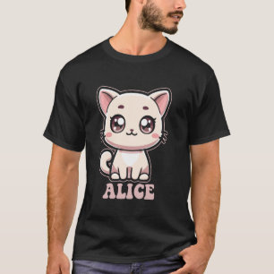 Camiseta Design de Gatinho Fofo Alice para Meninas de Nome