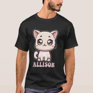 Camiseta Design de Gatinho Fofo Allison para Meninas Nome A
