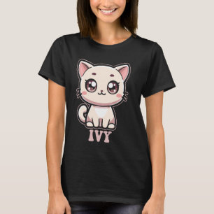 Camiseta Design de Gatinho Fofo Ivy para Meninas Nome Ivy