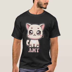 Camiseta Design de Gatinho Fofo Kitty para Meninas Nome Amy