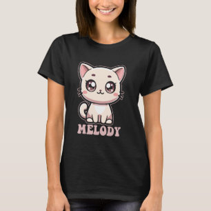 Camiseta Design de Gatinho Fofo Kitty para Meninas Nome Mel