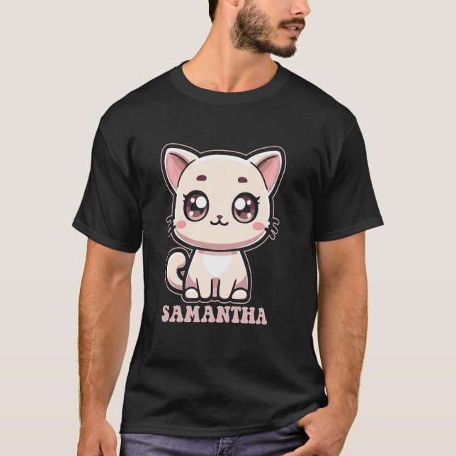 Camiseta Design de Gatinho Fofo Kitty para Meninas Nome Sam (Frente)