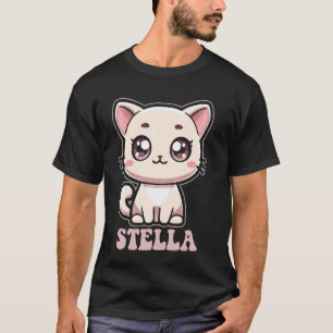 Camiseta Design de Gatinho Fofo Stella para Meninas Nome St