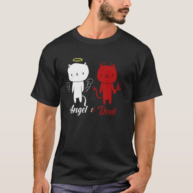 Camiseta Design de Gato Anjo e Diabo (Frente)