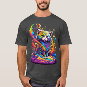 Camiseta Design de Gato Arco-Íris