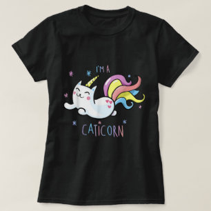 Camiseta Design de Gato Arco-Íris Kawaii Caticórnio Fofo