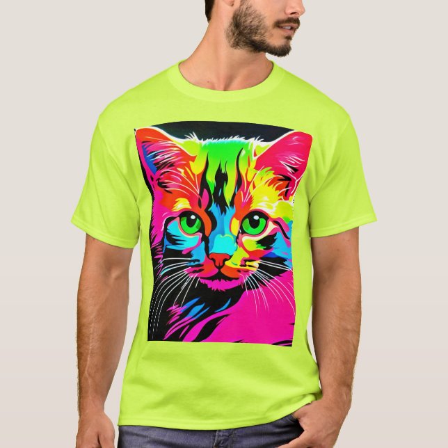 Camiseta Design de Gato Colorido (Frente)