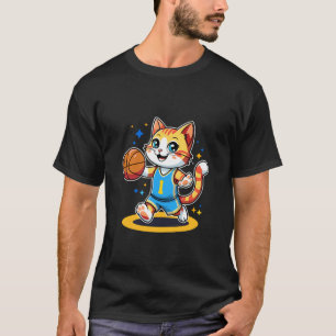 Camiseta Design de Gato de Basquetebol Infantil para Menino