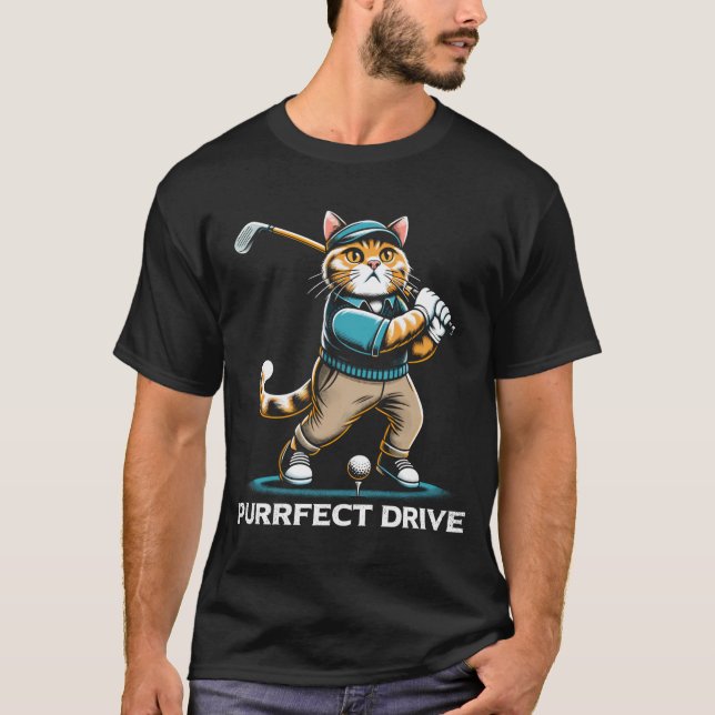 Camiseta Design de Gato de Golfe Purfect Drive (Frente)