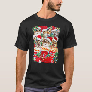 Camiseta Design de Gato de Natal bonitinho