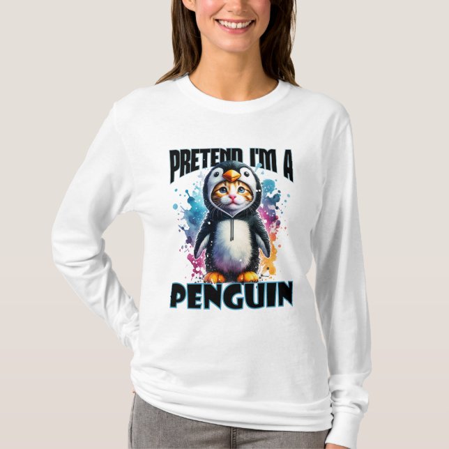 Camiseta Design de Gato de Pinguim Bonito para Criações Rep (Frente)