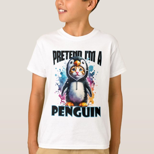 Camiseta Design de Gato de Pinguim Bonito para Criações Rep (Frente)
