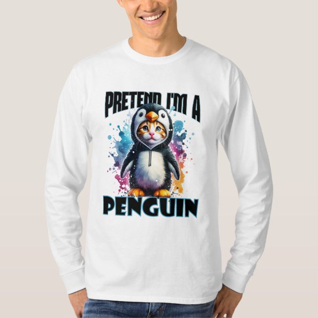 Camiseta Design de Gato de Pinguim Bonito para Criações Rep (Frente)