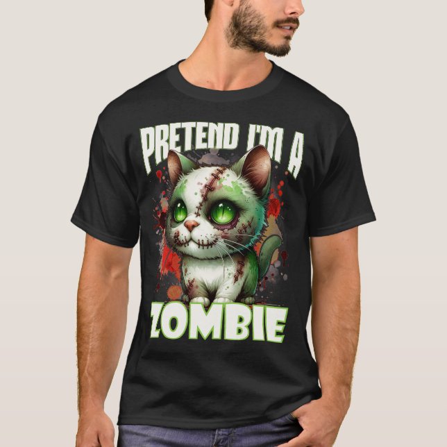 Camiseta Design de Gato de Zombie Quirky para Diversão de H (Frente)