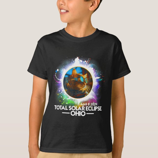 Camiseta Design de Gato Eclipse Solar Total Ohio (Frente)