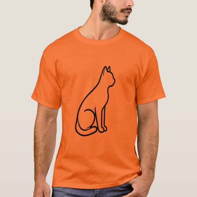 Camiseta Design de Gato em Arte Linear Minimalista (Frente)