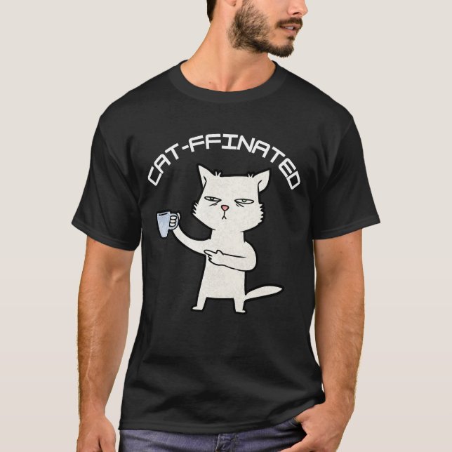 Camiseta Design de Gato Engraçado com Café (Frente)