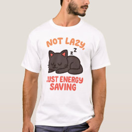 Camiseta Design de Gato Fofo "Não Preguiçoso, Apenas Econom