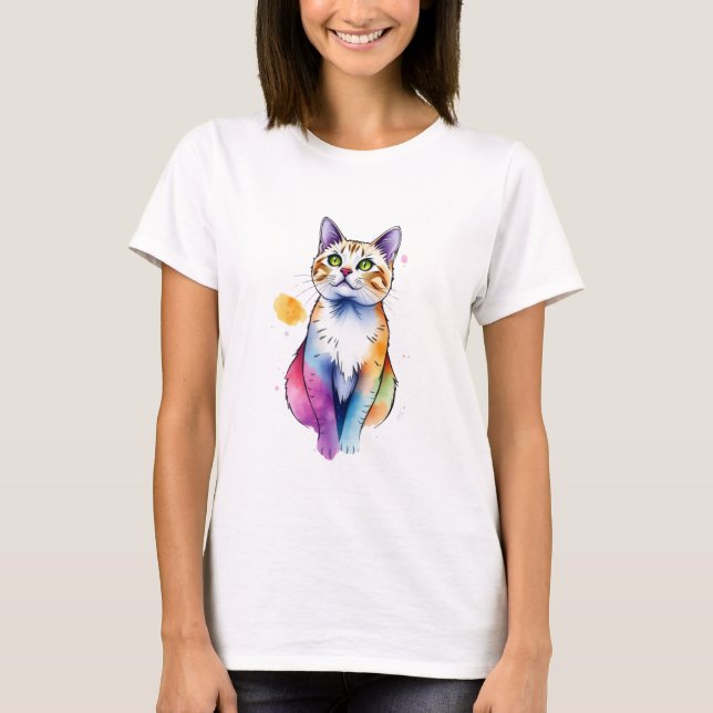 Camiseta design de gato giro engraçadinho para dama (Frente)