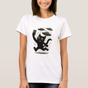 Camiseta Design de Gato Invasão Alienígena, Selfie UFO Gato