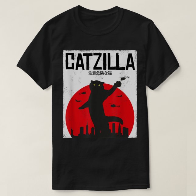 Camiseta Design de gato Kaiju engraçado Catzilla (Frente do Design)
