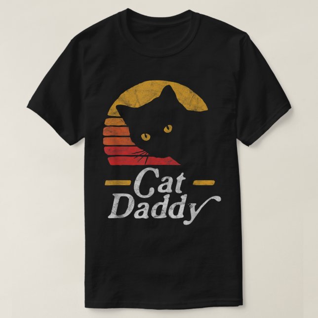 Camiseta Design de Gato Preto Retro Cat Daddy (Frente do Design)