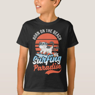 Camiseta Design de Gato Vintage Surfando Paraíso Surfista H
