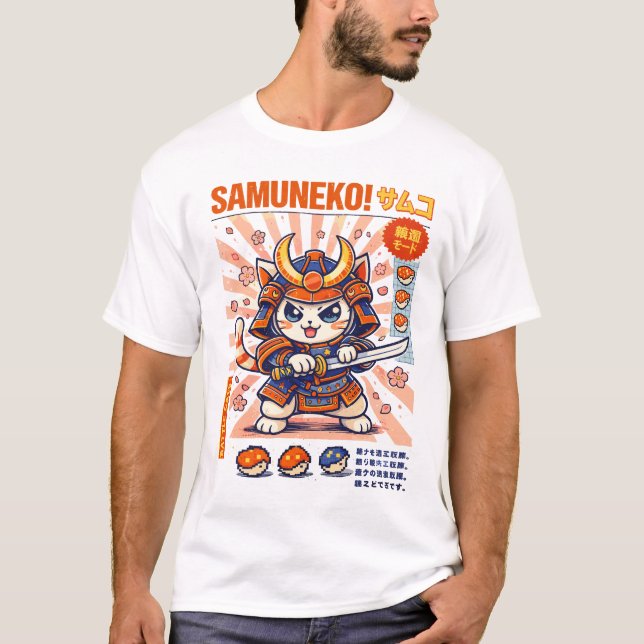 Camiseta Design de Gatos de Batalha do Gato Samurai (Frente)