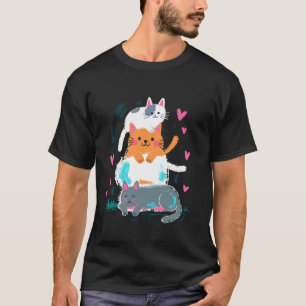 Camiseta Design de Gatos Empilhados Fofos para Gato Diverti
