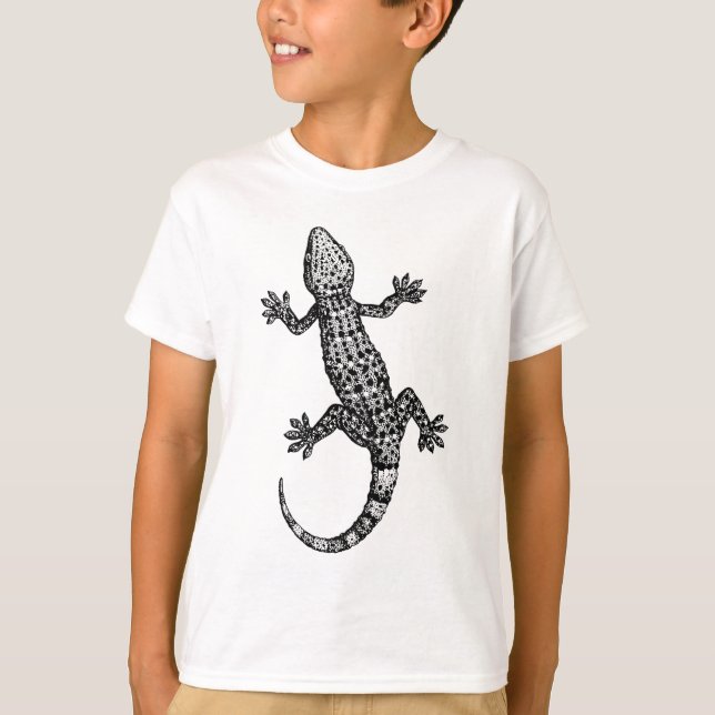 Camiseta Design DE GECKO LIZARD EM PRETO E BRANCO (Frente)