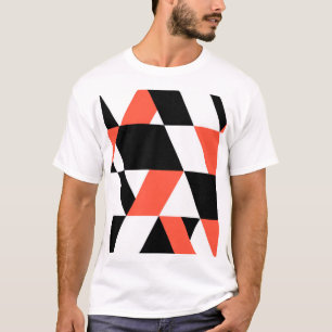 Camiseta design de geometria urbana, preto-vermelho, modern