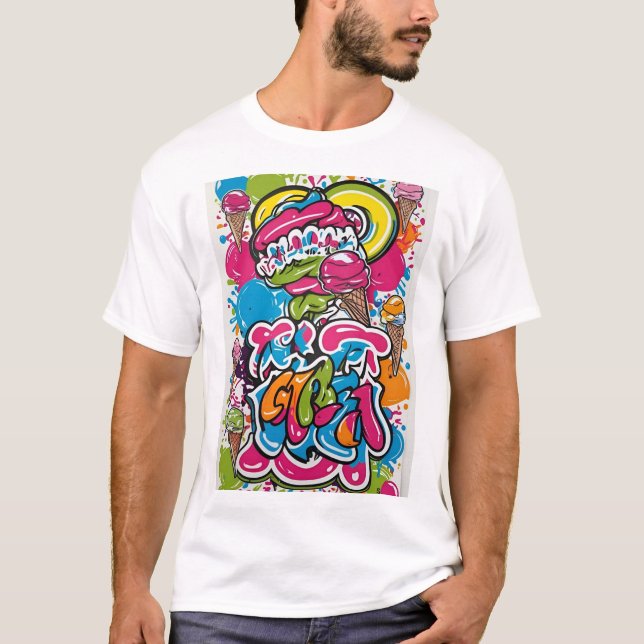 Camiseta Design de Gráfico de sorvete - arte de cor pop (Frente)