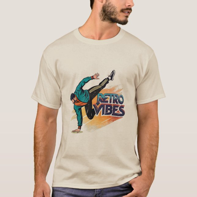 Camiseta Design de Gráfico Dinâmico de Breakdancer, anos 80 (Frente)