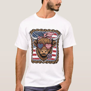 Camiseta Design de Gravura Vintage de Vaca das Terras Altas