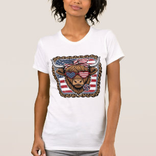 Camiseta Design de Gravura Vintage de Vaca das Terras Altas