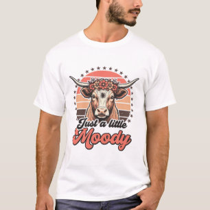 Camiseta Design de Gravura Vintage Pôr do Sol Vaca Mal-humo