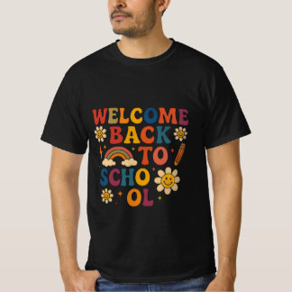 Camiseta Design de Groovy Retro "Bem-vindo de volta à escol