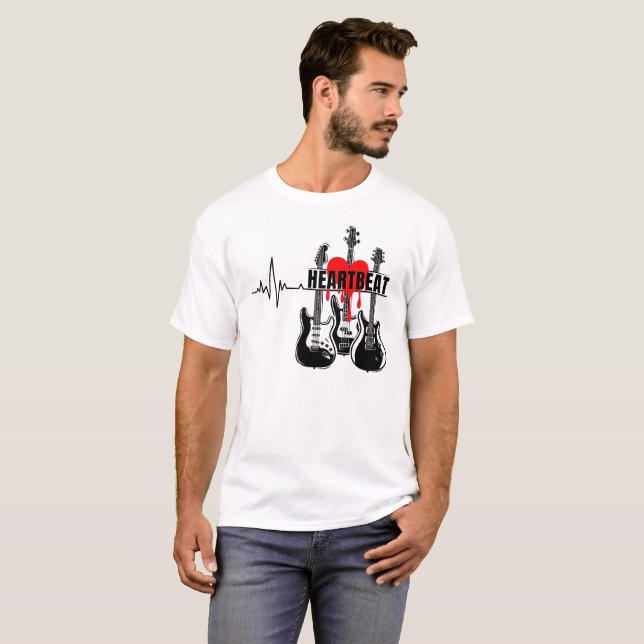 Camiseta Design de Guitarra Batida do Coração (Frente Completa)