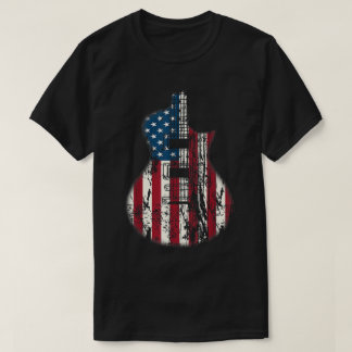 Camiseta Design de Guitarra com Bandeira Americana Patrióti