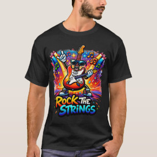 Camiseta Design de Guitarra de Desenho Animado Rock The Str