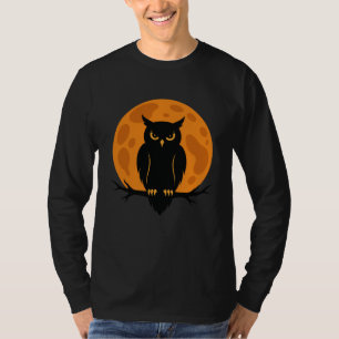 Camiseta Design de Halloween Coruja Preta & Lua Cheia