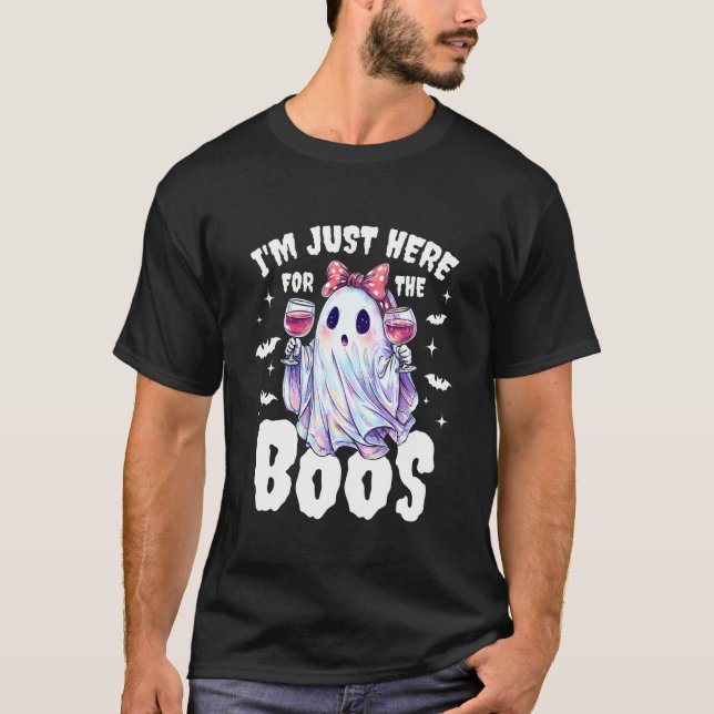Camiseta Design de Halloween de Vinho Fantasma Fofo (Frente)
