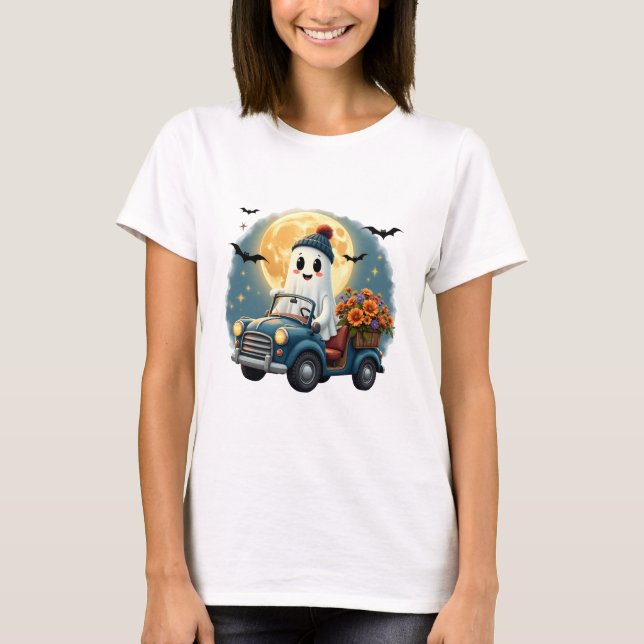 Camiseta Design de Halloween do carro com motor fantasma ad (Frente)