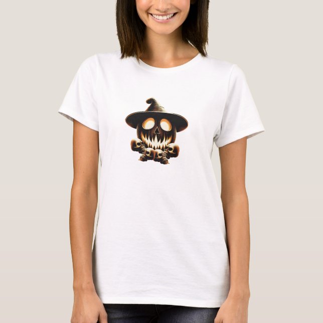 Camiseta Design de Halloween do Crânio e da Abóbora - Spook (Frente)