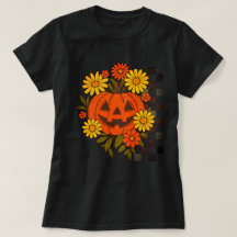 Design de Halloween Floral Retro de Abóbora Sorrid