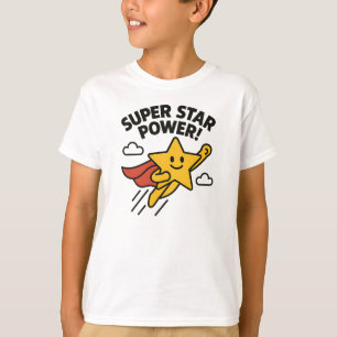 Camiseta Design de Herói Amarelo Fofo Super Estrela Poderos