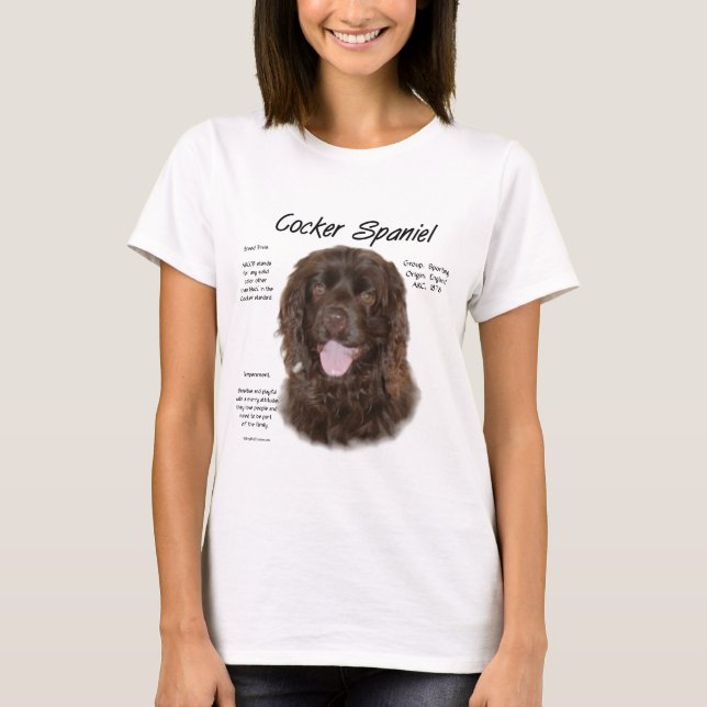 Camiseta Design de História do Cocker Spaniel (brn) (Frente)