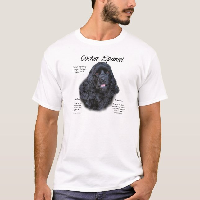 Camiseta Design de História do Cocker Spaniel (preto) (Frente)